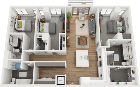 Floor plan for 3 beds, 3 baths, 1630 sqft